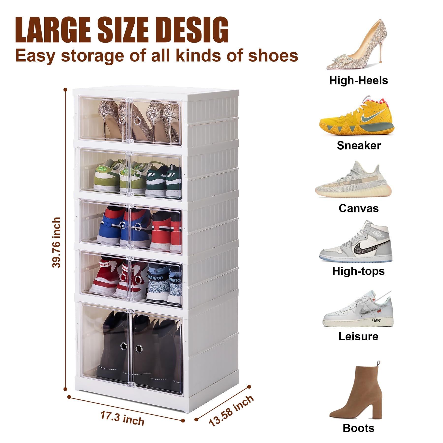 Plastic Stackable Drawer Bins Containers for Sneaker Display Organizer Cabinet Foldable 3, 6, 9 Layers Shoe Storage Box