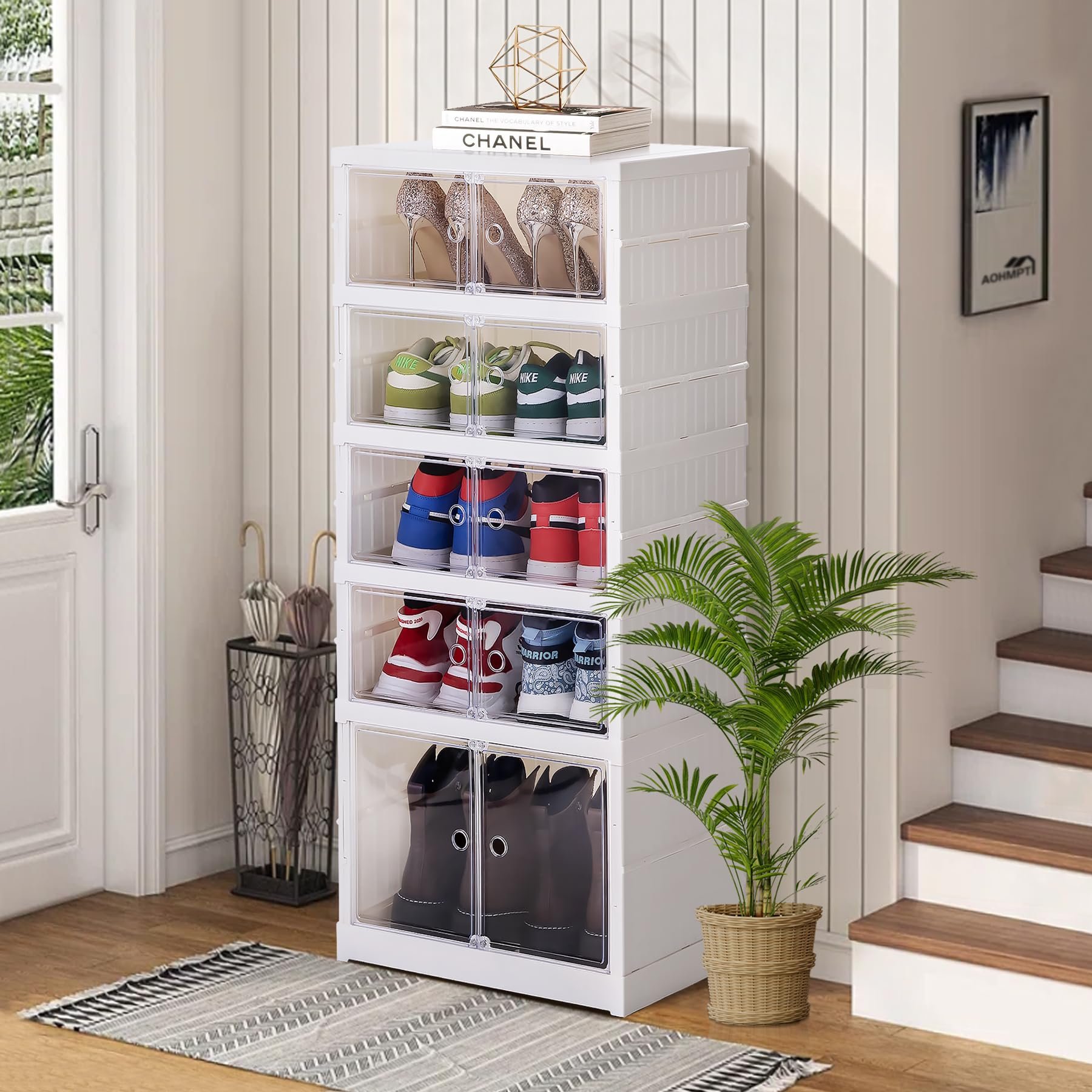 Plastic Stackable Drawer Bins Containers for Sneaker Display Organizer Cabinet Foldable 3, 6, 9 Layers Shoe Storage Box