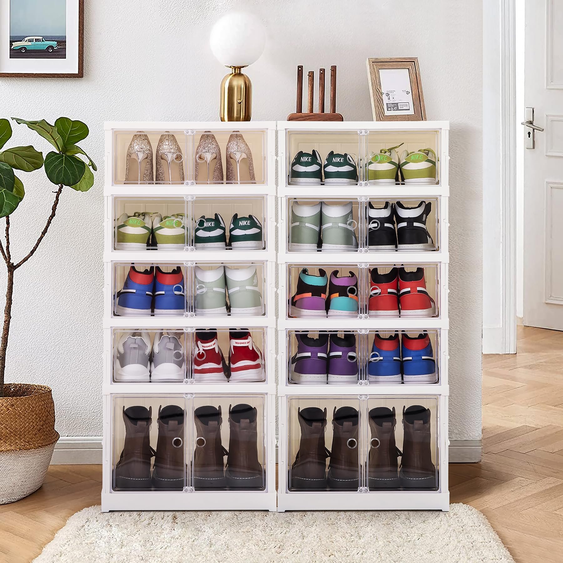 Plastic Stackable Drawer Bins Containers for Sneaker Display Organizer Cabinet Foldable 3, 6, 9 Layers Shoe Storage Box