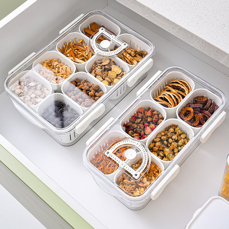 Portable PET Snack Container Box Clear Divided Serving Tray for Kitchen Organizer Food Storage for Spice Fruit Food