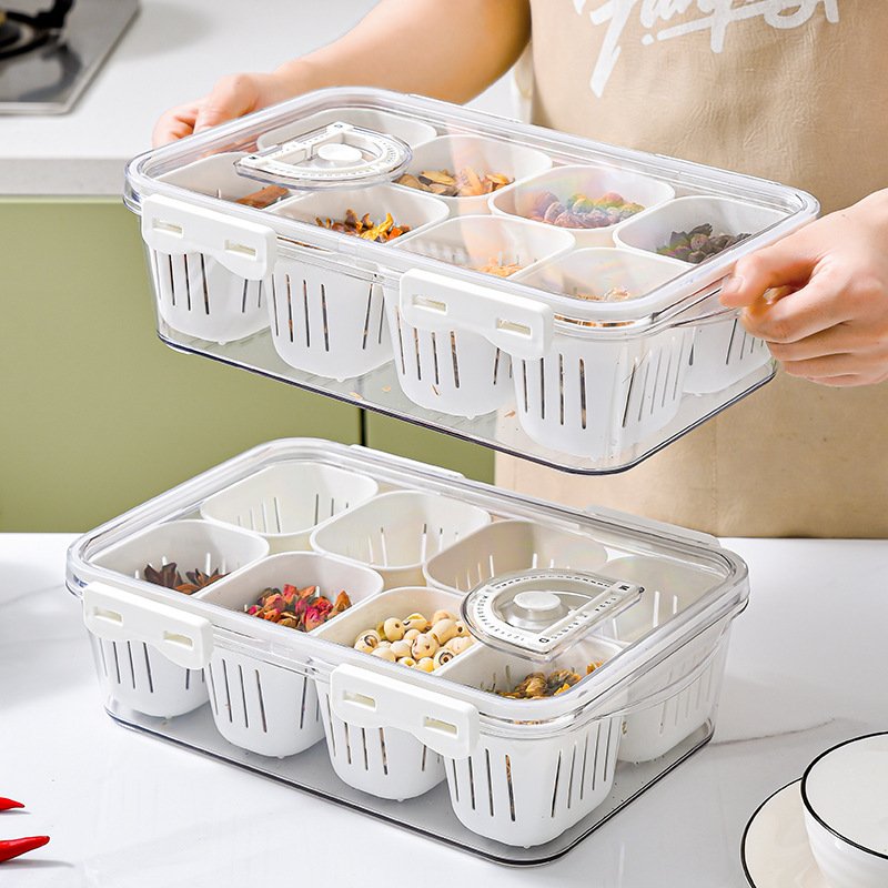 Portable PET Snack Container Box Clear Divided Serving Tray for Kitchen Organizer Food Storage for Spice Fruit Food