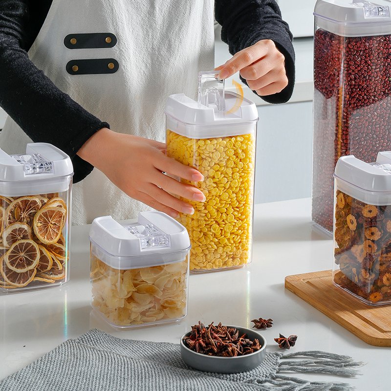 Stackable custom fridge food grade BPA free plastic organizer glass grain storage boxes set dry food jar airtight container