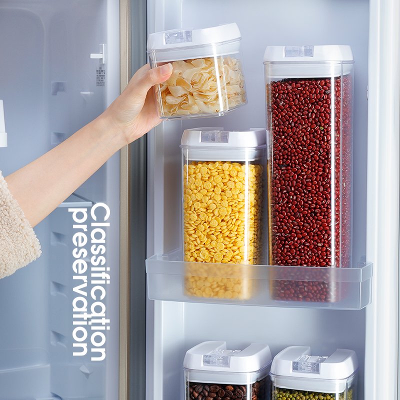 Stackable custom fridge food grade BPA free plastic organizer glass grain storage boxes set dry food jar airtight container