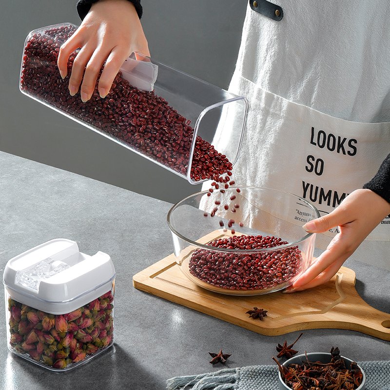 Stackable custom fridge food grade BPA free plastic organizer glass grain storage boxes set dry food jar airtight container
