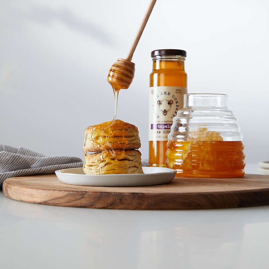 Handcrafted Clear Borosilicate Beehive Glass Honey Jar with wood Honey Dipper