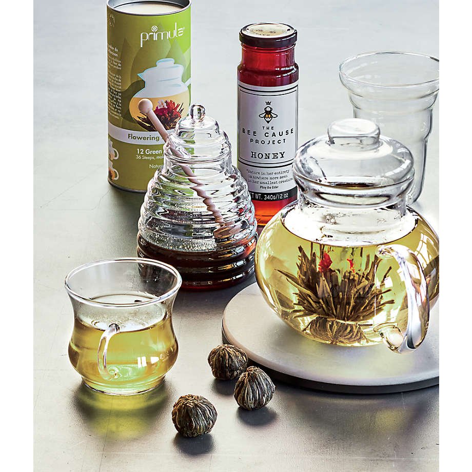 Handcrafted Clear Borosilicate Beehive Glass Honey Jar with wood Honey Dipper