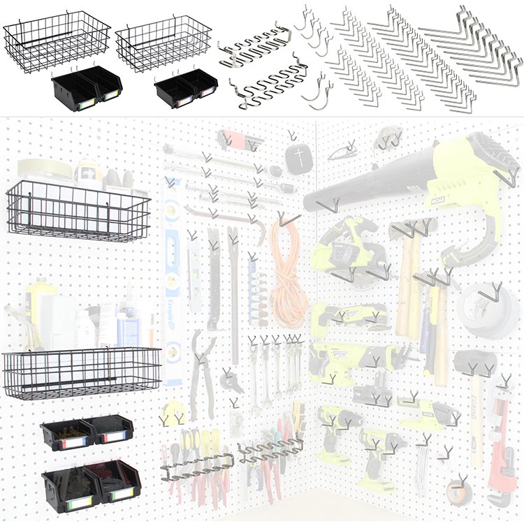 Professional Home Hardware Tools Multifunctional Pegboard Hook Set with All Metal Reusable Storage Box for home Storage