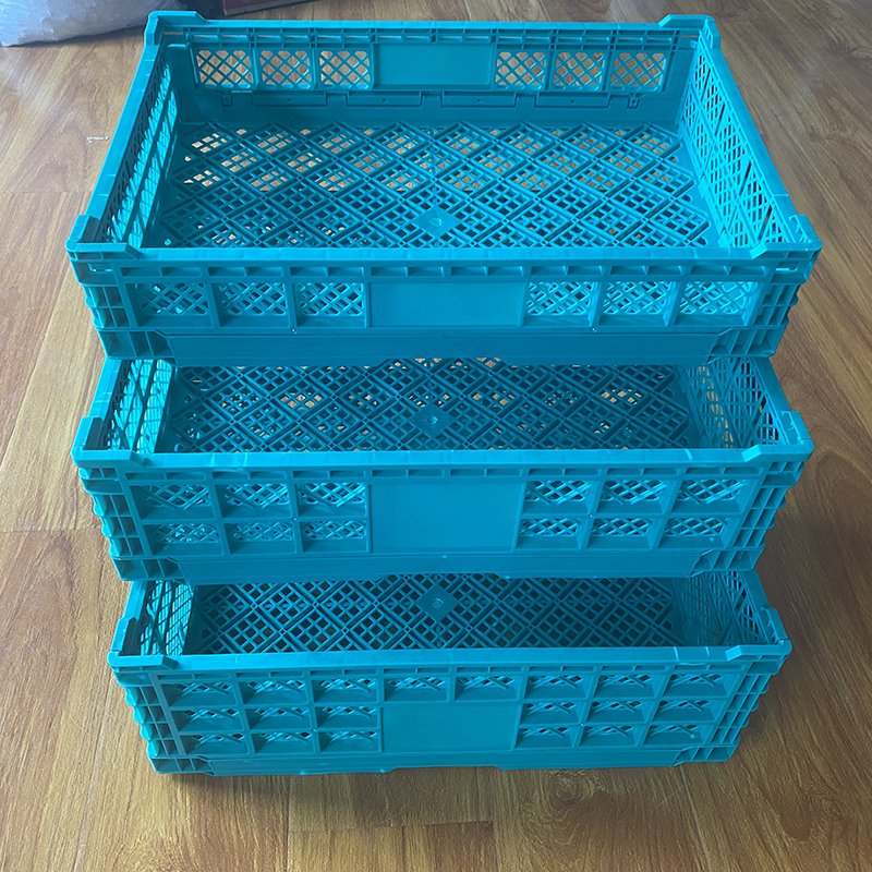 Farm supermarket folding vegetable plastic moving crate mesh stackable plastic storage basket