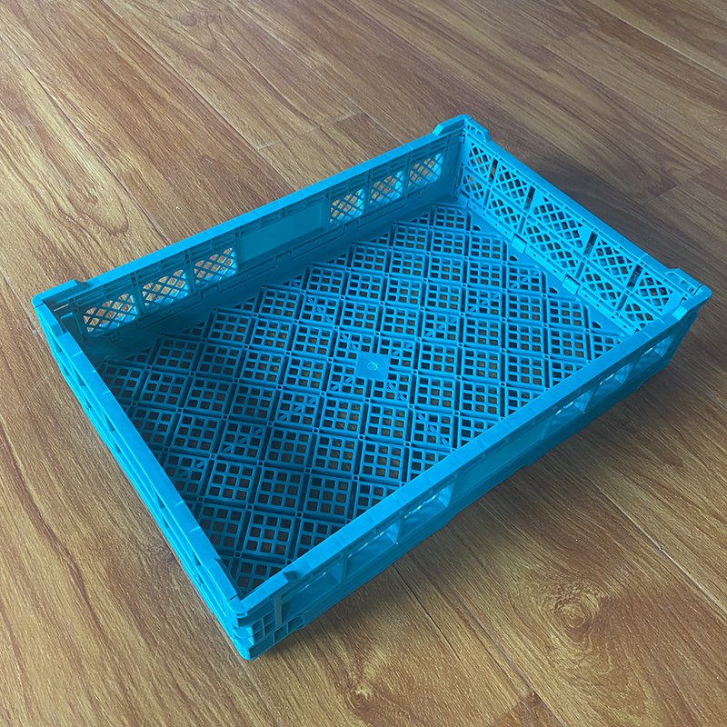 Farm supermarket folding vegetable plastic moving crate mesh stackable plastic storage basket