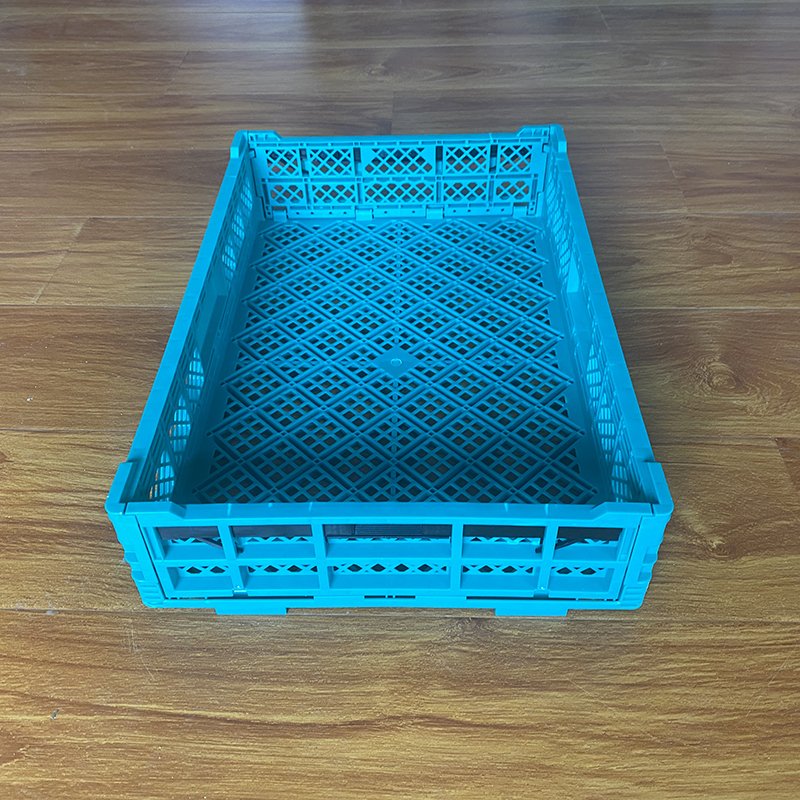 Farm supermarket folding vegetable plastic moving crate mesh stackable plastic storage basket