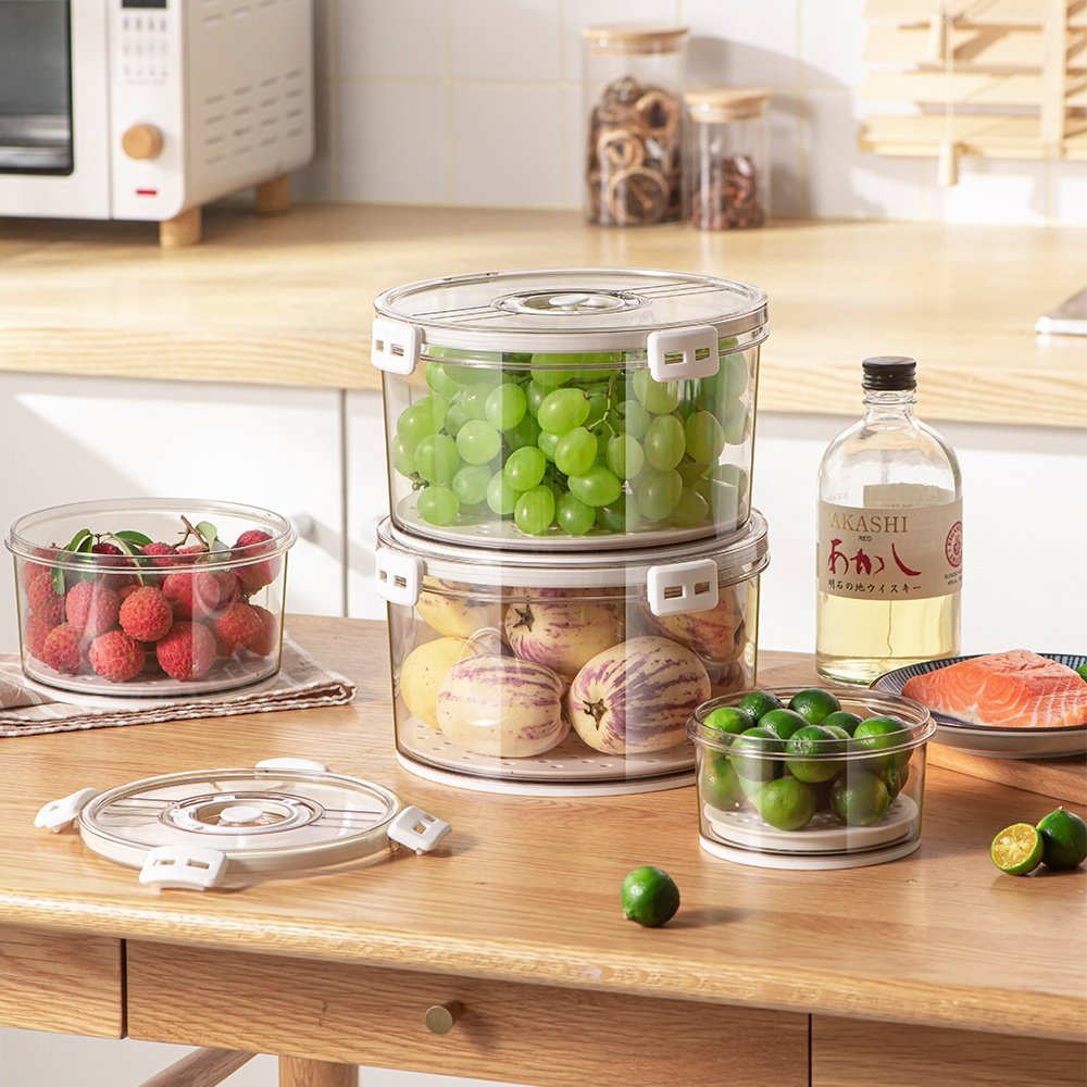 Plastic Crisper Transparent Food Storage Organization Kitchen Fridge Bins Set Container Organizer Refrigerator Storage Boxes