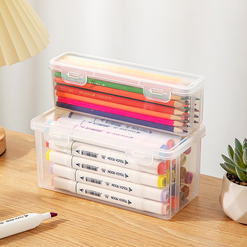 Plastic Transparent Multifunctional Stationery Storage Container Large-Capacity Office Storage Box