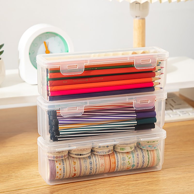 Plastic Transparent Multifunctional Stationery Storage Container Large-Capacity Office Storage Box