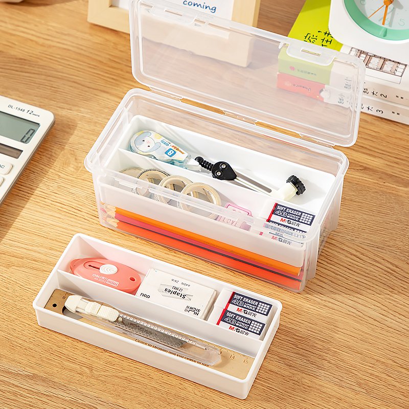 Plastic Transparent Multifunctional Stationery Storage Container Large-Capacity Office Storage Box