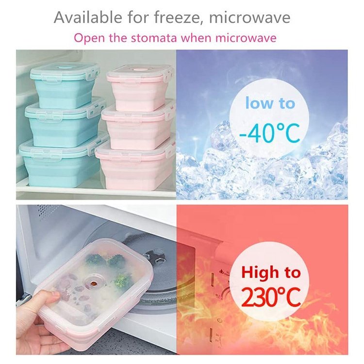 BPA Free Silicone Storage Boxes & Bins Collapsible Food Storage Meal Prep Container Microwave Safe Lunch Box