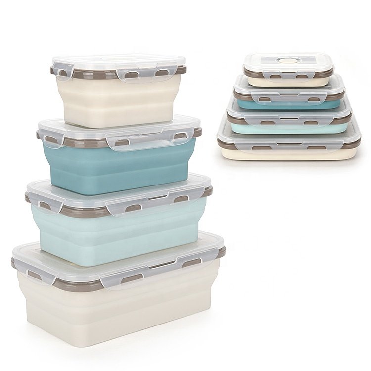 BPA Free Silicone Storage Boxes & Bins Collapsible Food Storage Meal Prep Container Microwave Safe Lunch Box