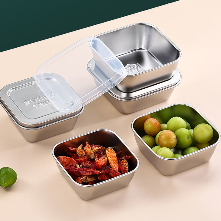 Factory Bento Lunch Box Sus 304 Stainless Steel Food Tray With Lid Metal Kimchi Storage Container