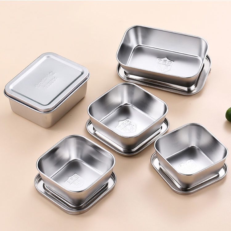 Factory Bento Lunch Box Sus 304 Stainless Steel Food Tray With Lid Metal Kimchi Storage Container