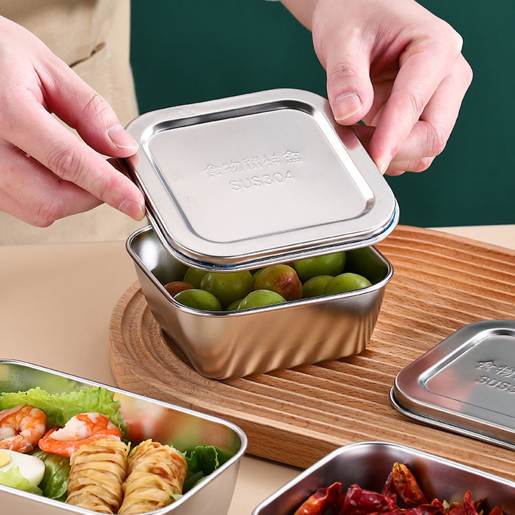 Factory Bento Lunch Box Sus 304 Stainless Steel Food Tray With Lid Metal Kimchi Storage Container