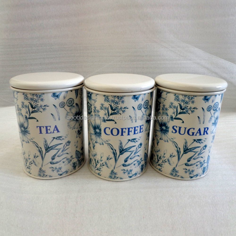 Tea Coffee and Sugar Storage Box with beautiful leaf Printing Design Kitchen Storage Jar or Canister