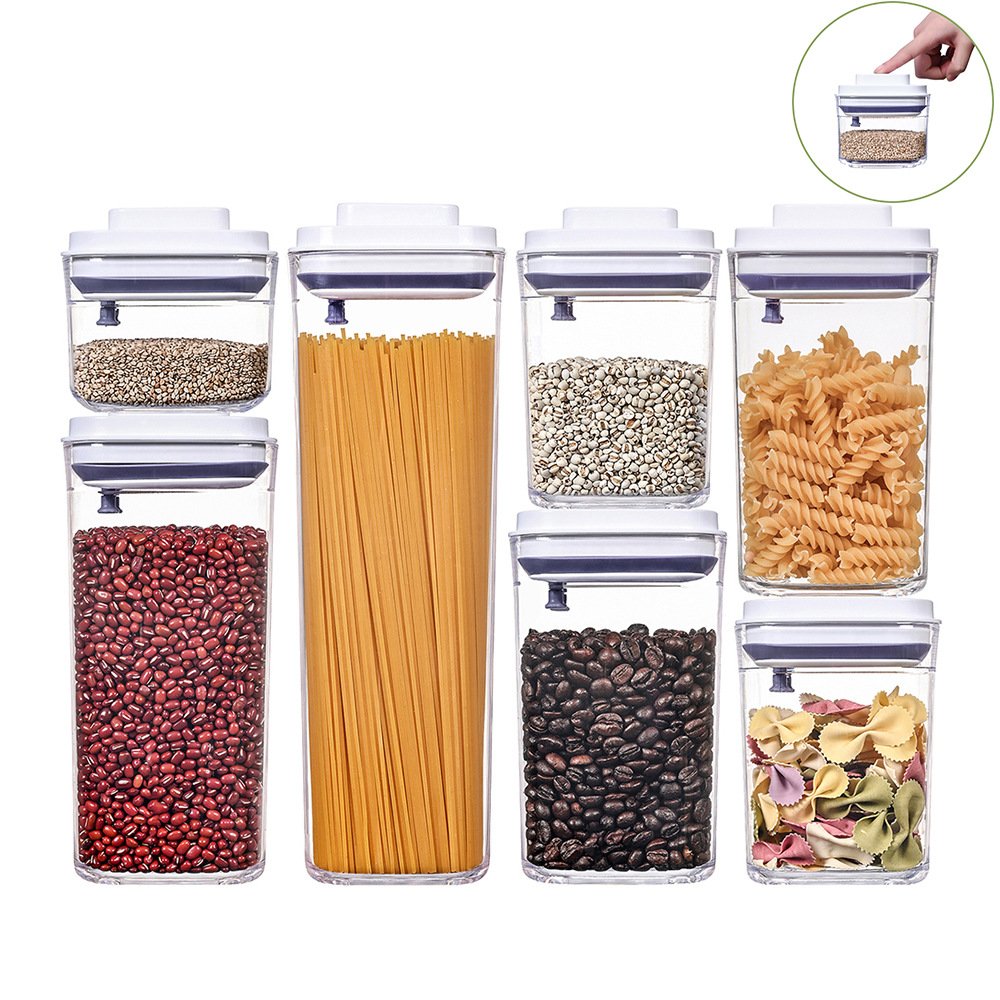Transparent Push Button Lid Square Sealed Food Pop Up Storage Kitchen Containers With Airtight Lids