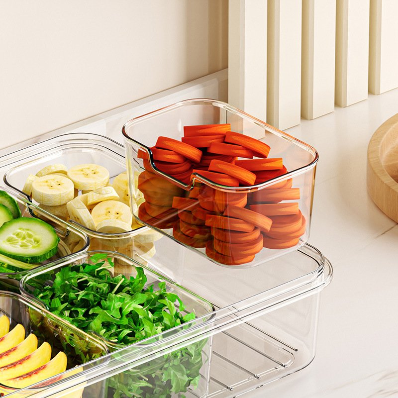 Divided Serving Tray Transparent Snack Plastic compartmented Sealed against odor food storage box with Lid and Handle for Fridge