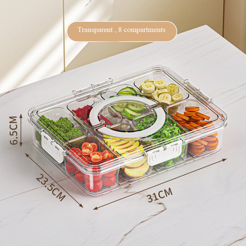 Divided Serving Tray Transparent Snack Plastic compartmented Sealed against odor food storage box with Lid and Handle for Fridge