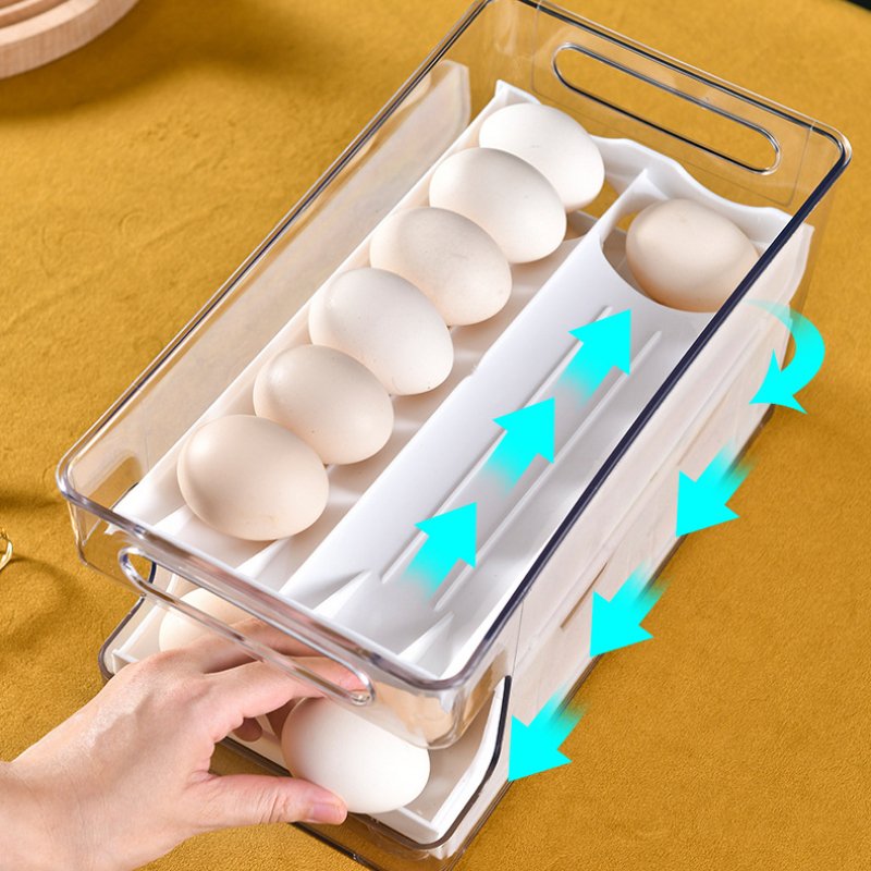 24-Egg Automatic Rolling Organizer with Lid Easy-to-Take Plastic Egg Storage Container for Food Refrigerator Use