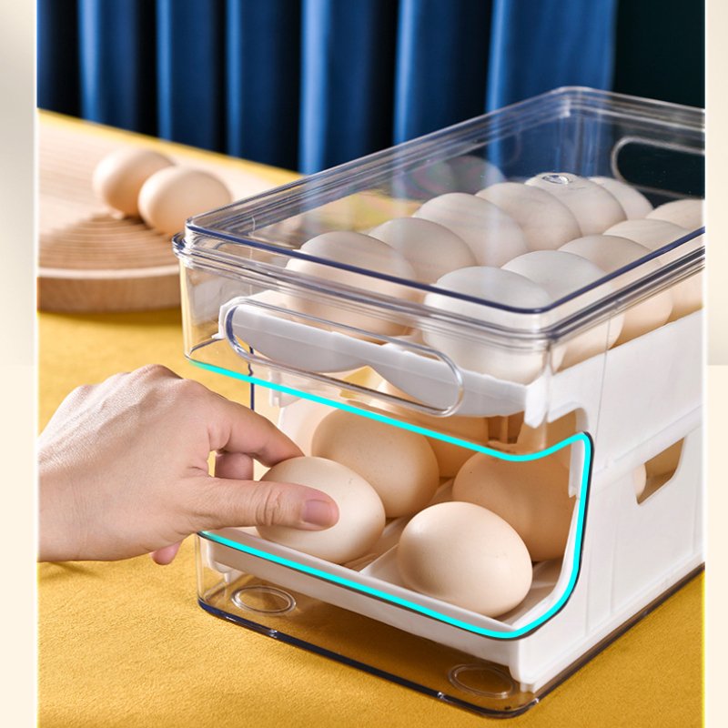 24-Egg Automatic Rolling Organizer with Lid Easy-to-Take Plastic Egg Storage Container for Food Refrigerator Use