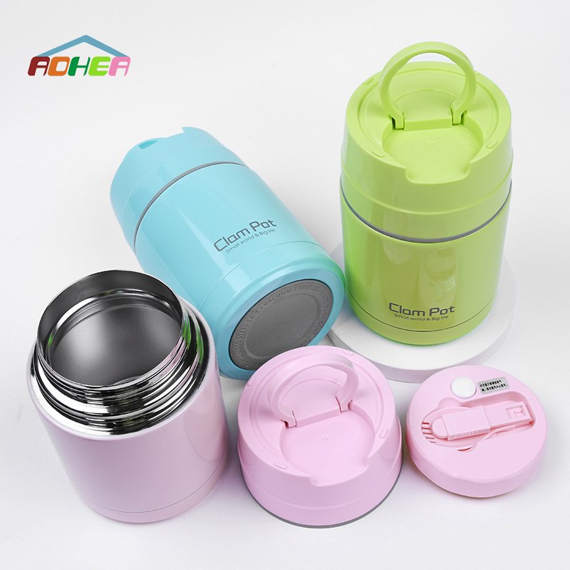 Aohea Wholesale Thermos Set Large Insulated Steel Food Storage Containers Bottle Children Food Jar With Pull Ring Lid For Lunch