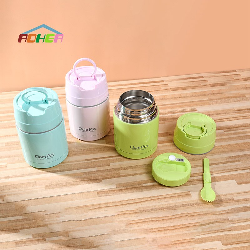 Aohea Wholesale Thermos Set Large Insulated Steel Food Storage Containers Bottle Children Food Jar With Pull Ring Lid For Lunch