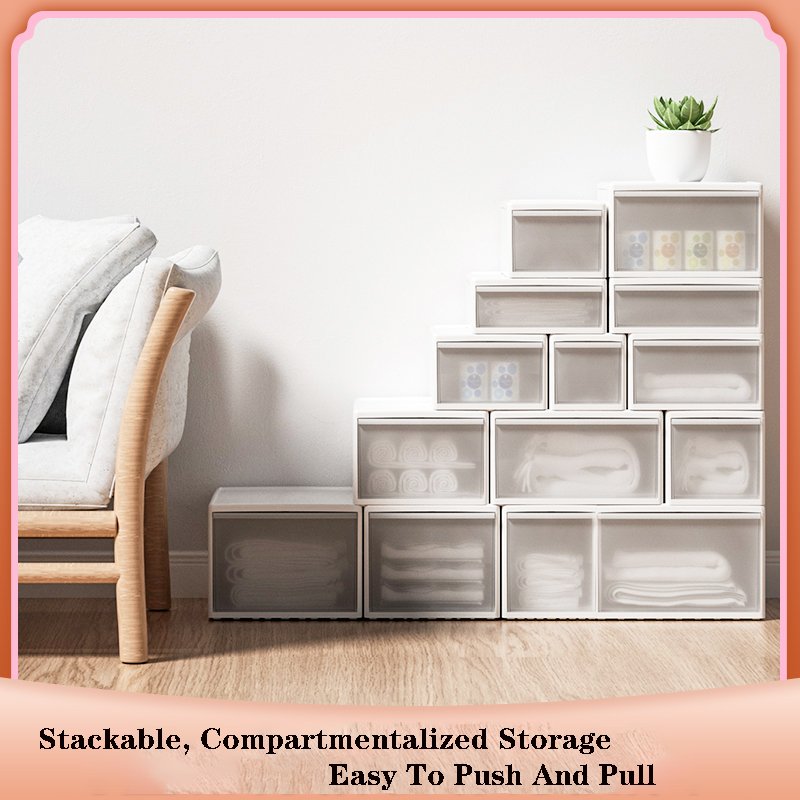 Wholesale High quality multi-size Stackable drawer storage box wardrobe clothes small storage box office plastic storage box