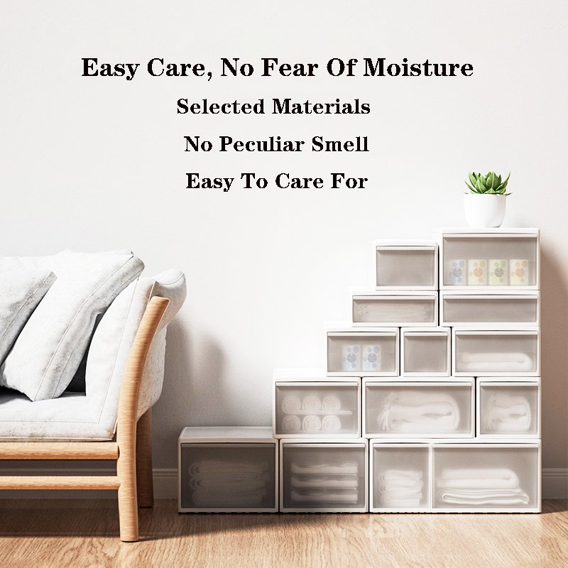 Wholesale High quality multi-size Stackable drawer storage box wardrobe clothes small storage box office plastic storage box