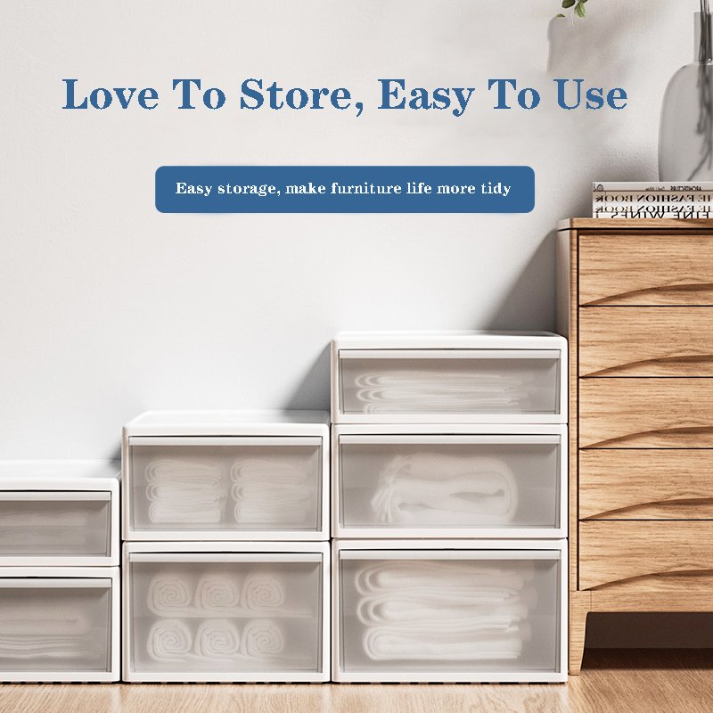 Wholesale High quality multi-size Stackable drawer storage box wardrobe clothes small storage box office plastic storage box
