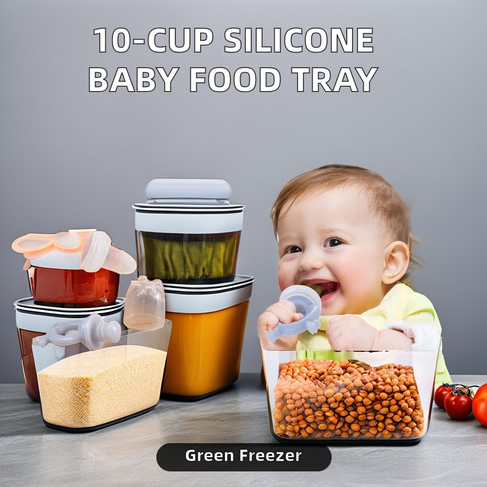 Popular 10-Cup Silicone Baby Food Storage Container Tray with Lid Mini Freezer Molds Breast Milk Fruit Purees Kitchen Essential