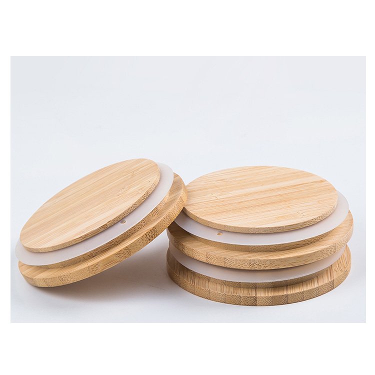round glass storage jar with bamboo lid Kitchen glass spice jar with wooden lid clear tube shaped glass borosilicate jar
