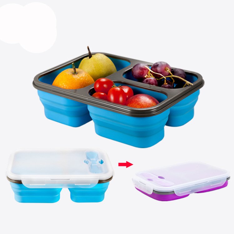 Collapsible Tiffin Lunchbox Biodegradable Foldable Food Storage Containers with lid Silicone Bento Lunch Box