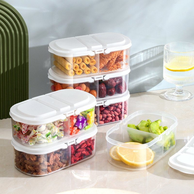 Double Compartments Plastic Food Storage Box Multifunctional Kitchen Refrigerator Plastic Sealed Food Storage Containers