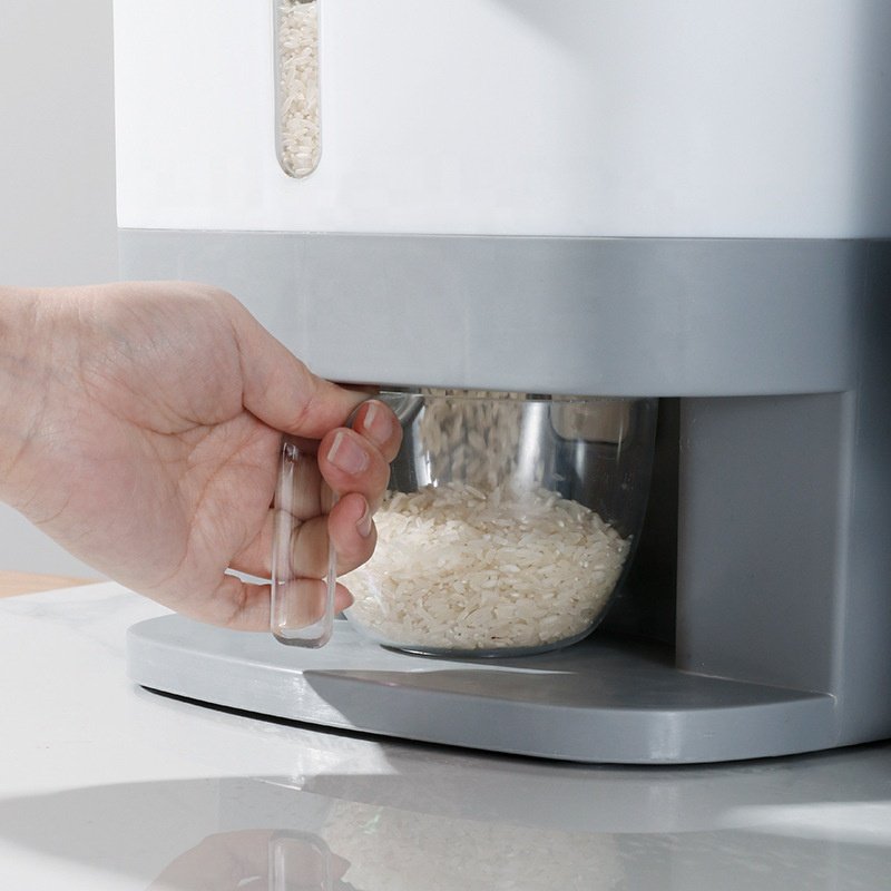 Big Automatic Press Type 10kg Plastic Food Grain Storage Containers Rice Bucket Dispenser Storage Box With Lid Measuring Cup