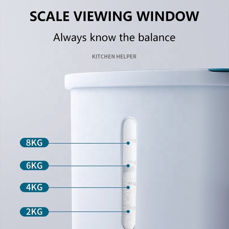 Big Automatic Press Type 10kg Plastic Food Grain Storage Containers Rice Bucket Dispenser Storage Box With Lid Measuring Cup