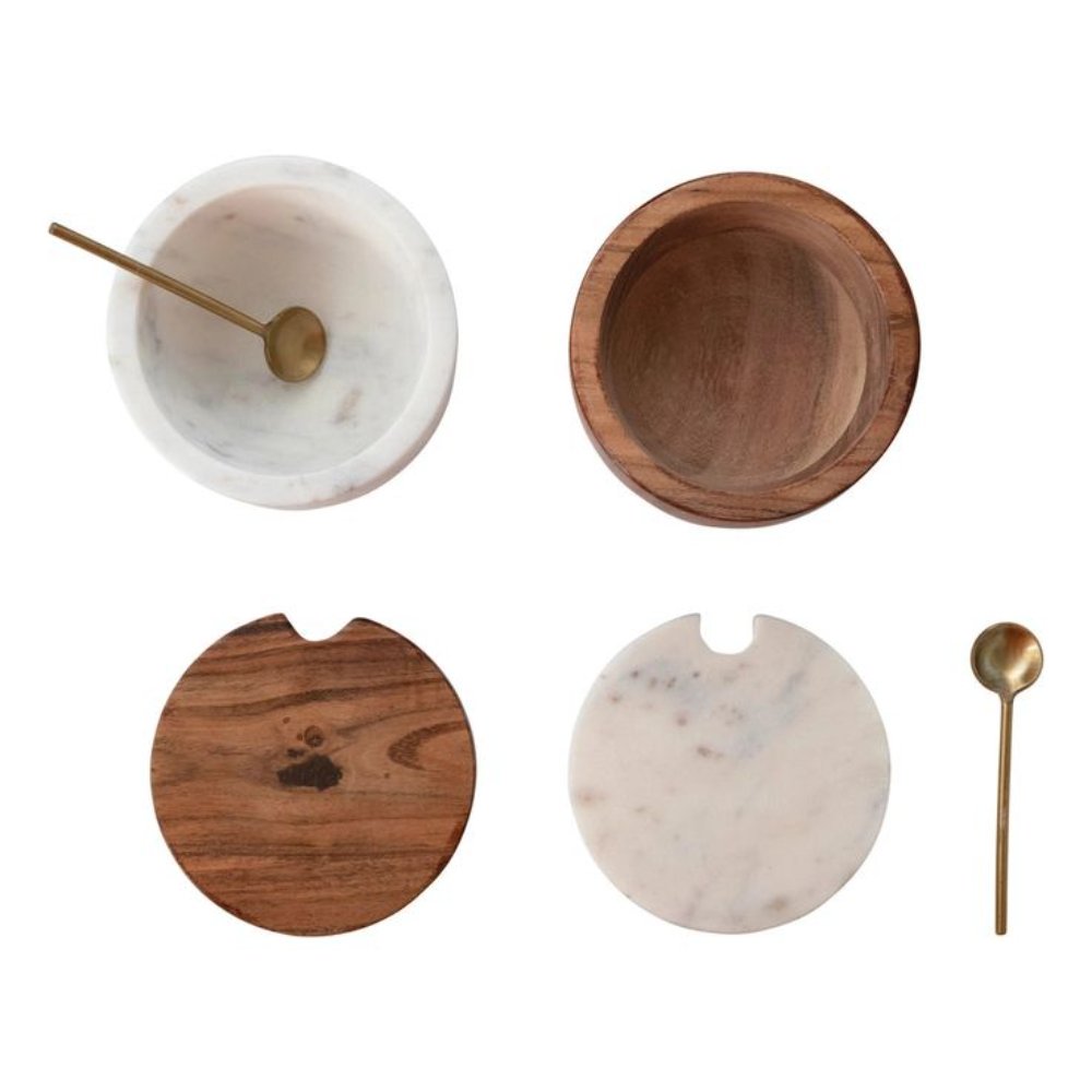 Kitchenware Food Storage and Container Mango Wood Salt and Pepper Set With Marble Lid From Manufacturer In India