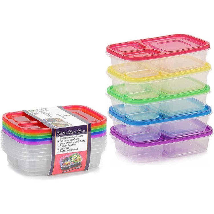 3 Grid Fridge Food Tiffin Lunch Box Portable Disposable Plastic Snack Food Breakfast Storage Containers Set With Lid