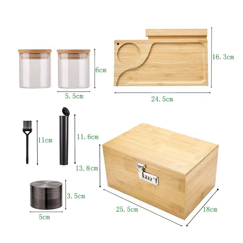 Smell Proof Wooden Smoking Accessories Kit Bamboo With Rolling Tray Manufacturer Supplier Organizer Storage Box