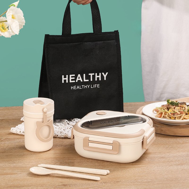 Square pp bento lunch boxes large capacity 1300ml food storage container with kitchen utensils