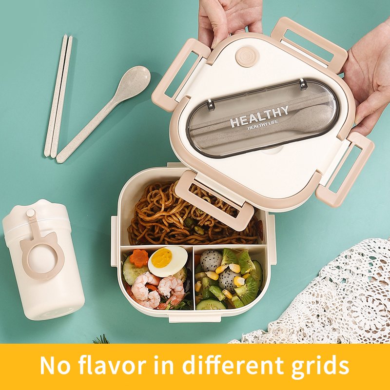 Square pp bento lunch boxes large capacity 1300ml food storage container with kitchen utensils