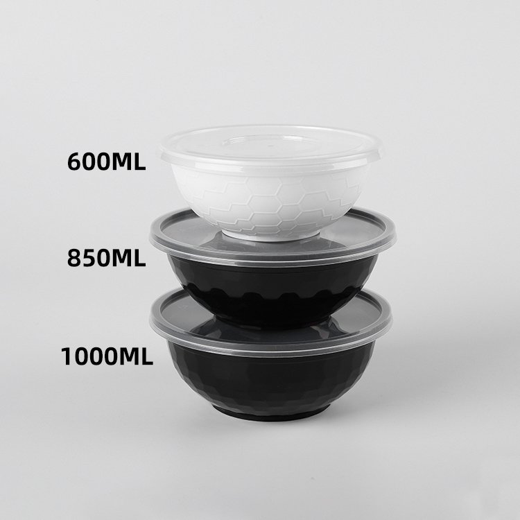 Special design 600 850 950 1000 ML disposable bowl round takeaway microwavable plastic food storage container with lid
