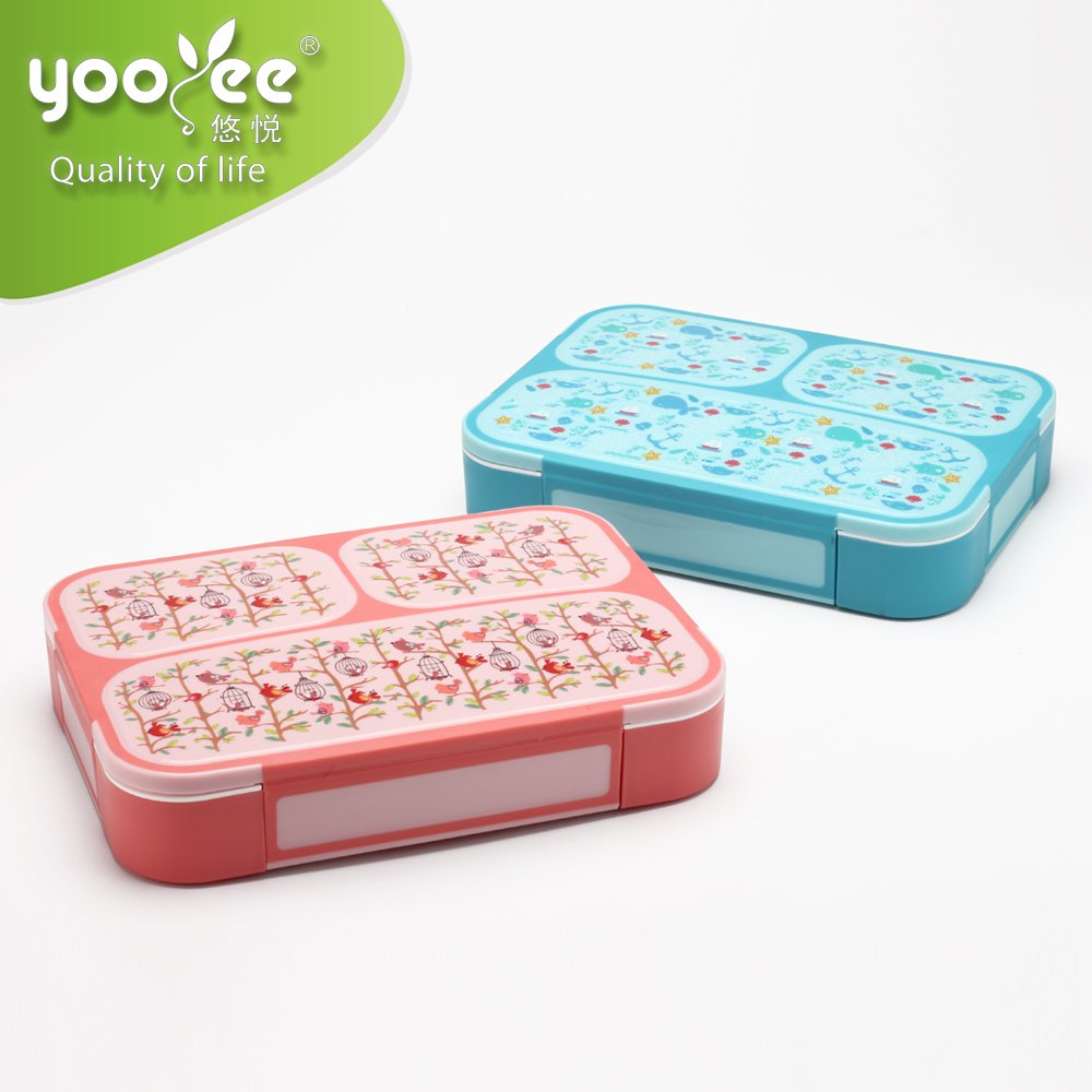 New 3/4 Compartment Side Open Meal Prep Container with Spoon Storage Boxes & Bins Locking Food Container Bento Box