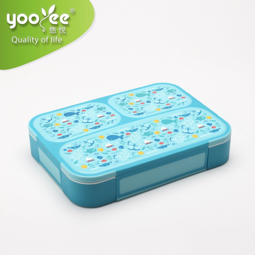 New 3/4 Compartment Side Open Meal Prep Container with Spoon Storage Boxes & Bins Locking Food Container Bento Box
