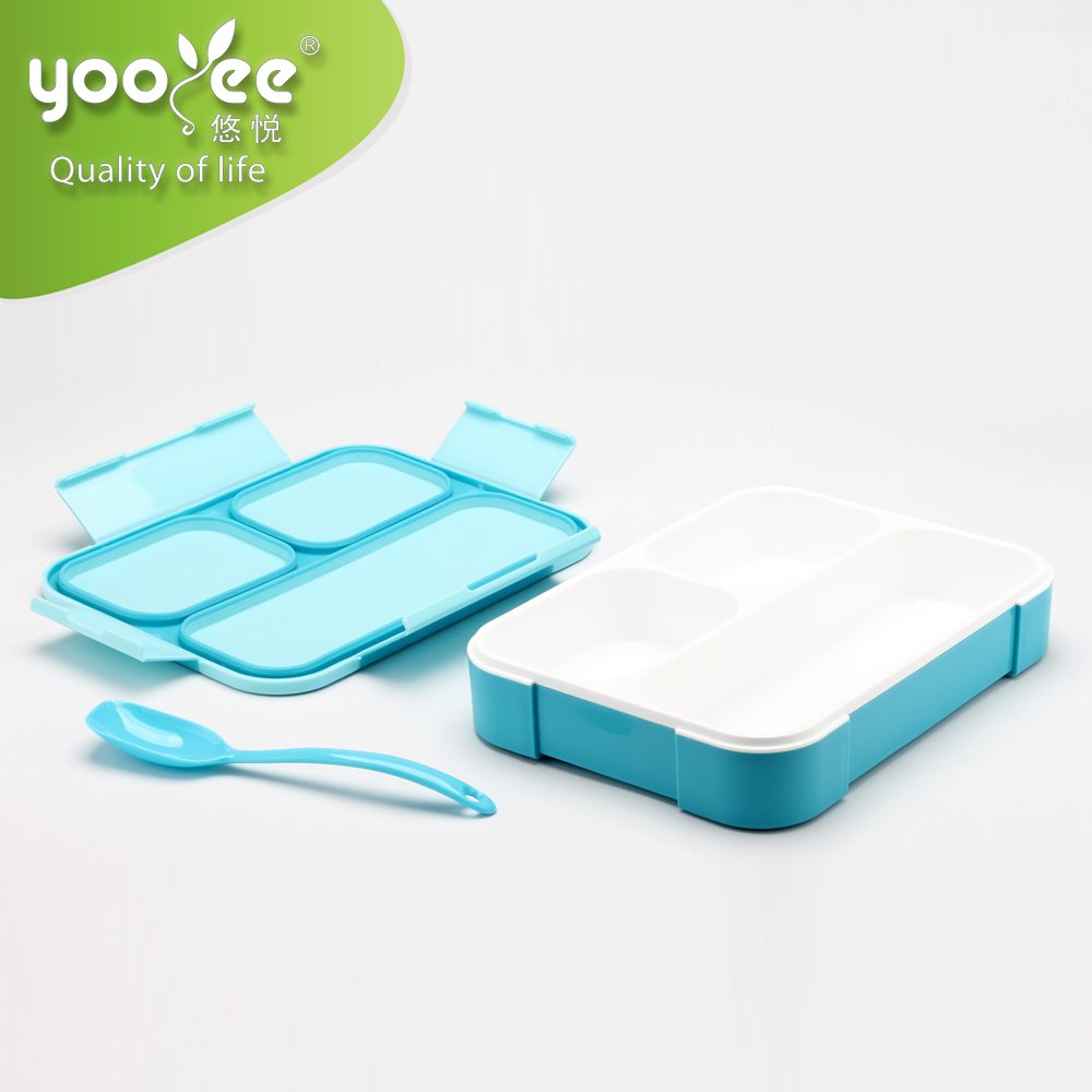 New 3/4 Compartment Side Open Meal Prep Container with Spoon Storage Boxes & Bins Locking Food Container Bento Box