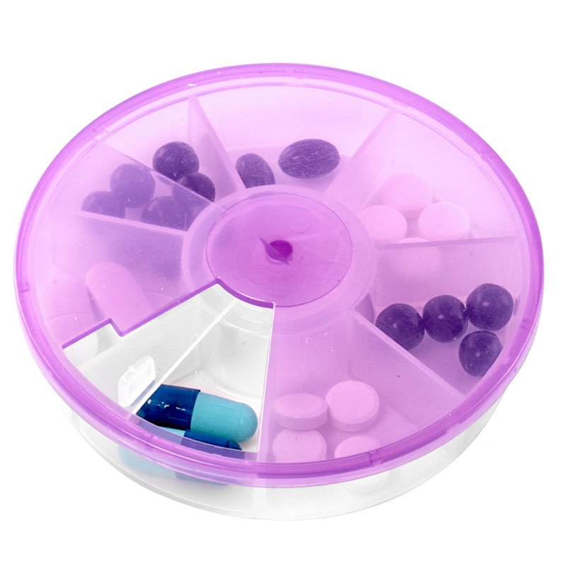 Eco Friendly Portable Rotating Snack Container Round Weekly Pill Organizer 7 Day Dispenser Round Small Plastic Case Devided Box